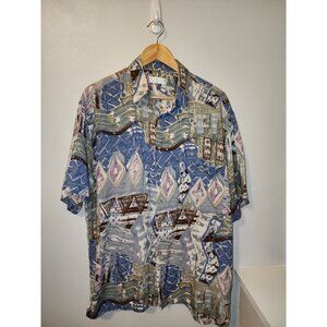 London Derry Shirt Mens Large Vintage Retro Londonderry Geometric Design 80's